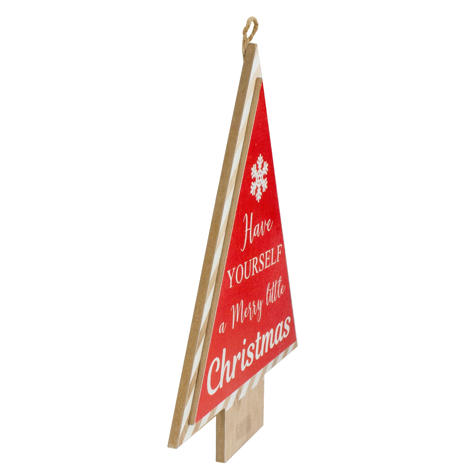 16" Red and White Merry Little Christmas Tree Wooden Hanging Wall Sign